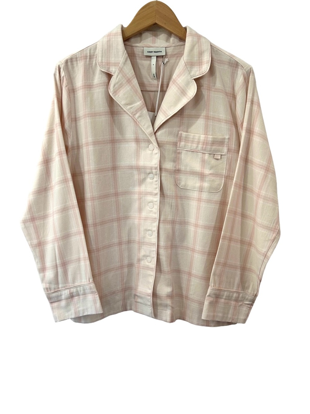 Cozy Earth Women's Farmhouse Long Sleeve Pajama top S quartz plaid pink NWT
